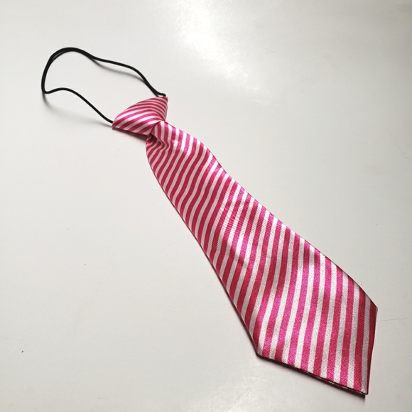 3/$20 Toddler Boys satin neck tie, dark pink white stripe, elastic neck … - Picture 2 of 6